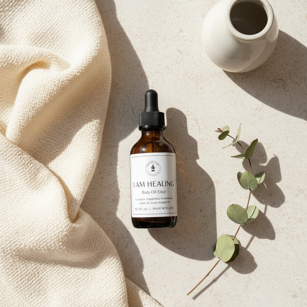 Body oil with peppermint, eucalyptus, frankincense in sweet almond oil and jojoba oil