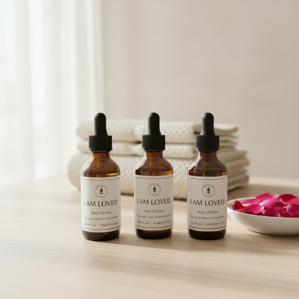 Body oil elixir: Rose and Vanilla scents, Almond oil and jojoba oil