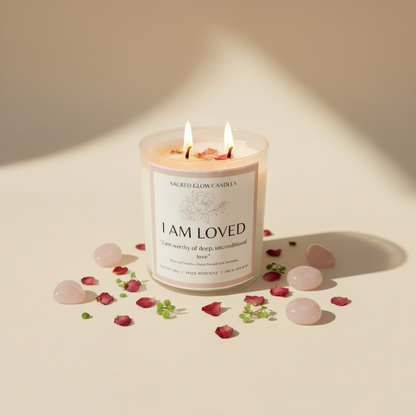 I am loved 10 oz soy wax candle: Rose and Vanilla scents