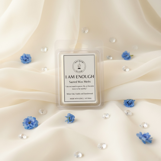sacred wax melts: i am enough with white oak, vanilla and sandalwood