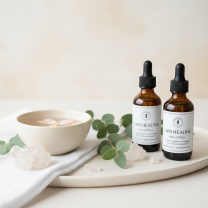 Body oil with peppermint, eucalyptus, frankincense in sweet almond oil and jojoba oil