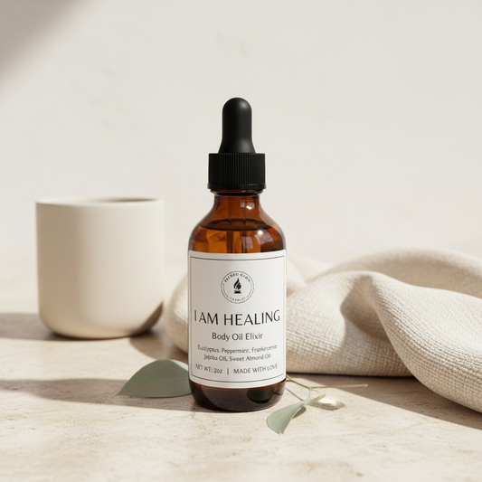 Body oil with peppermint, eucalyptus, frankincense in sweet almond oil and jojoba oil