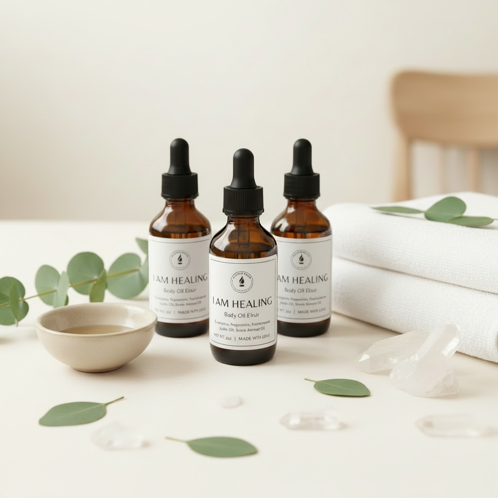 Body oil with peppermint, eucalyptus, frankincense in sweet almond oil and jojoba oil