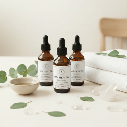 Body oil with peppermint, eucalyptus, frankincense in sweet almond oil and jojoba oil