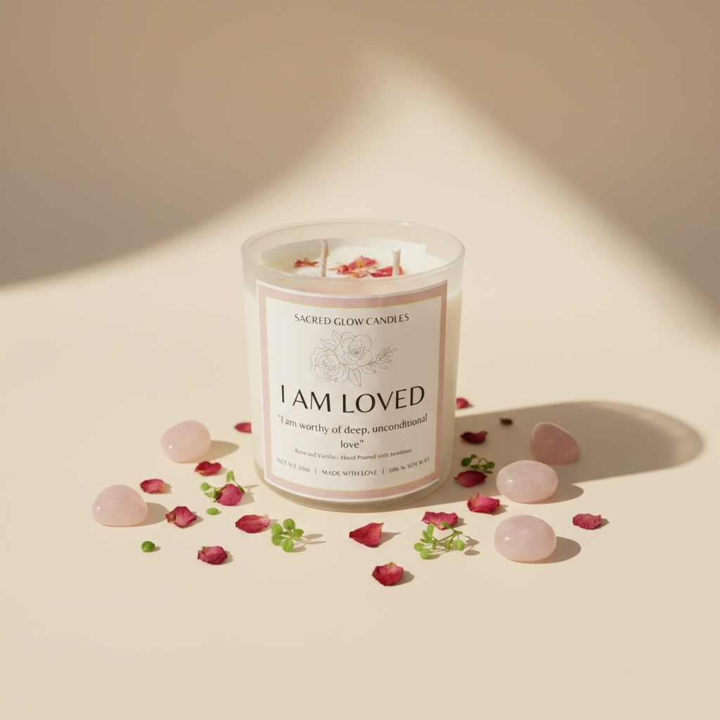 I am loved 10 oz soy wax candle: Rose and Vanilla scents