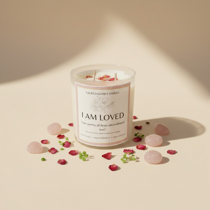 I am loved 10 oz soy wax candle: Rose and Vanilla scents