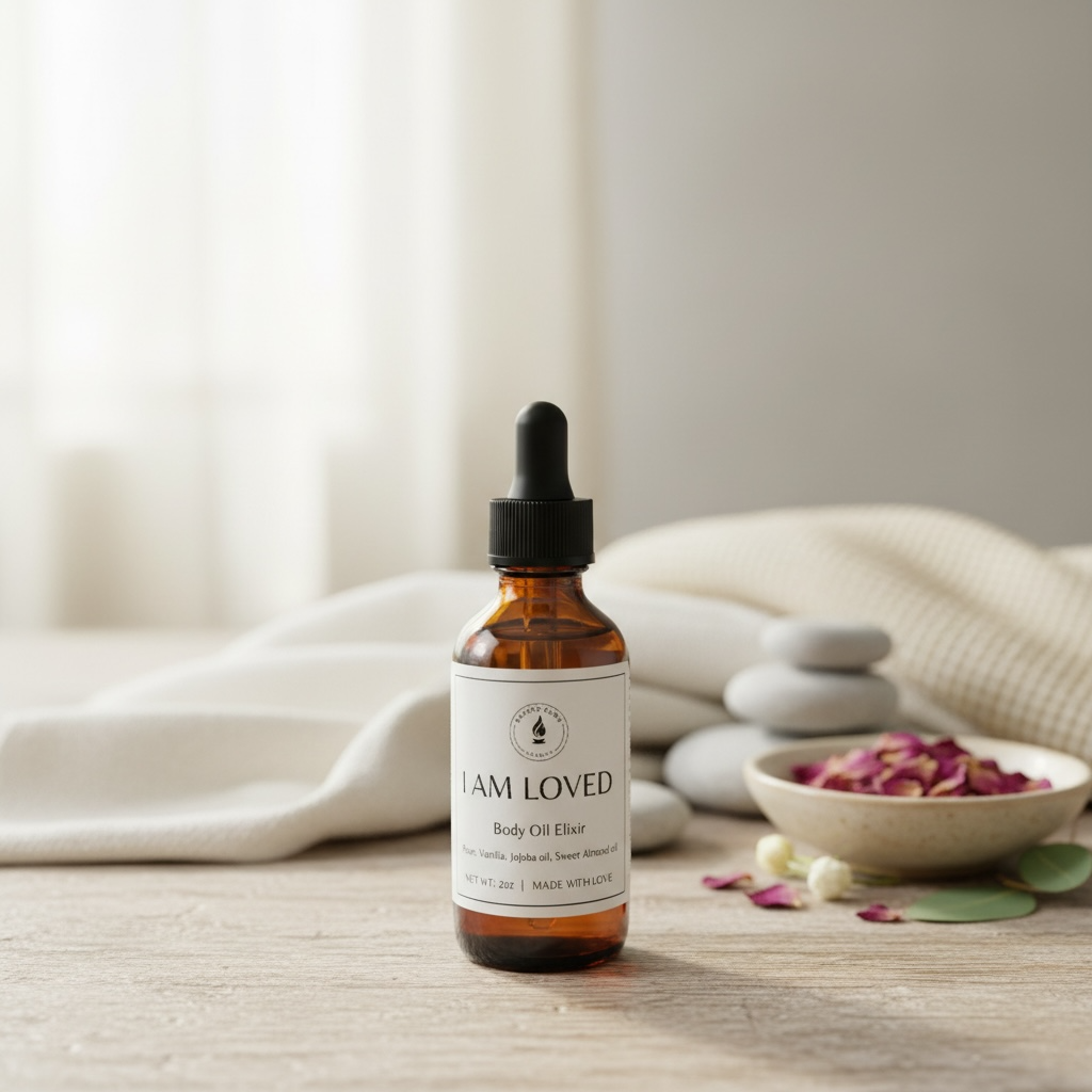 Body oil elixir:  Rose and Vanilla scents, Almond oil and jojoba oil