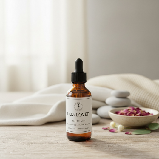 Body oil elixir:  Rose and Vanilla scents, Almond oil and jojoba oil