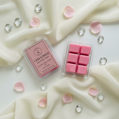 Sacred Wax Melts I Am Loved of rose and vanilla scents.