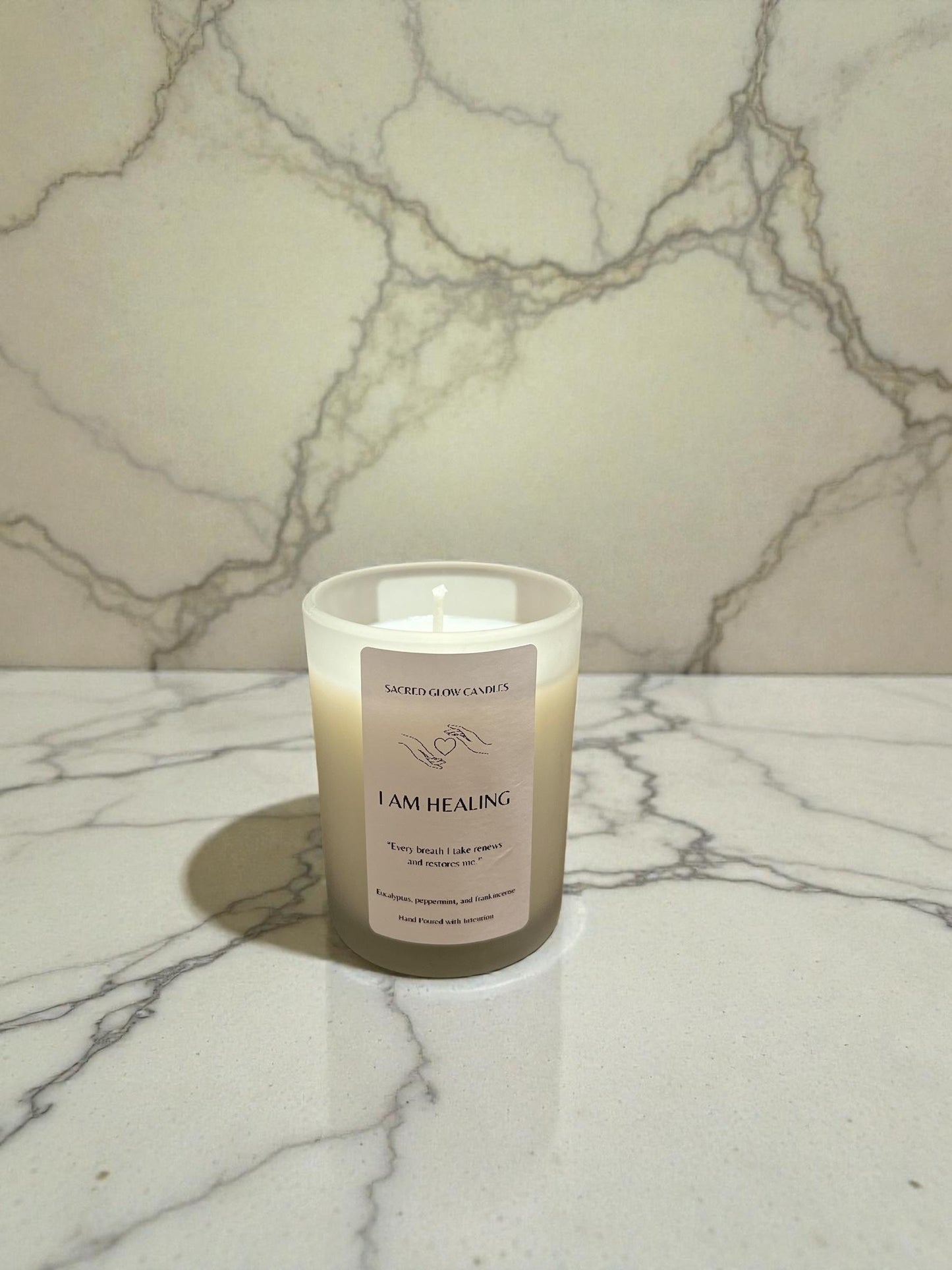 Mini Intention Candle: I Am Healing: Eucalyptus, peppermint,  frankincense scents