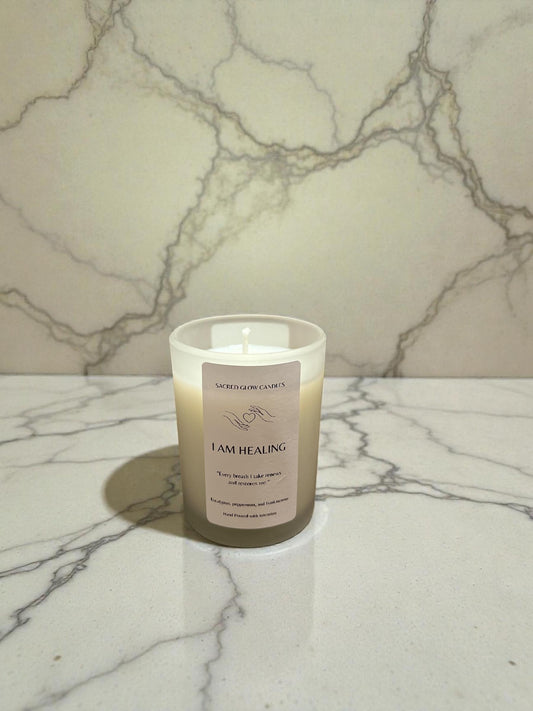 Mini Intention Candle: I Am Healing: Eucalyptus, peppermint,  frankincense scents