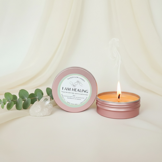 Mini Intention Candle: I Am Healing: Eucalyptus, peppermint,  frankincense scents