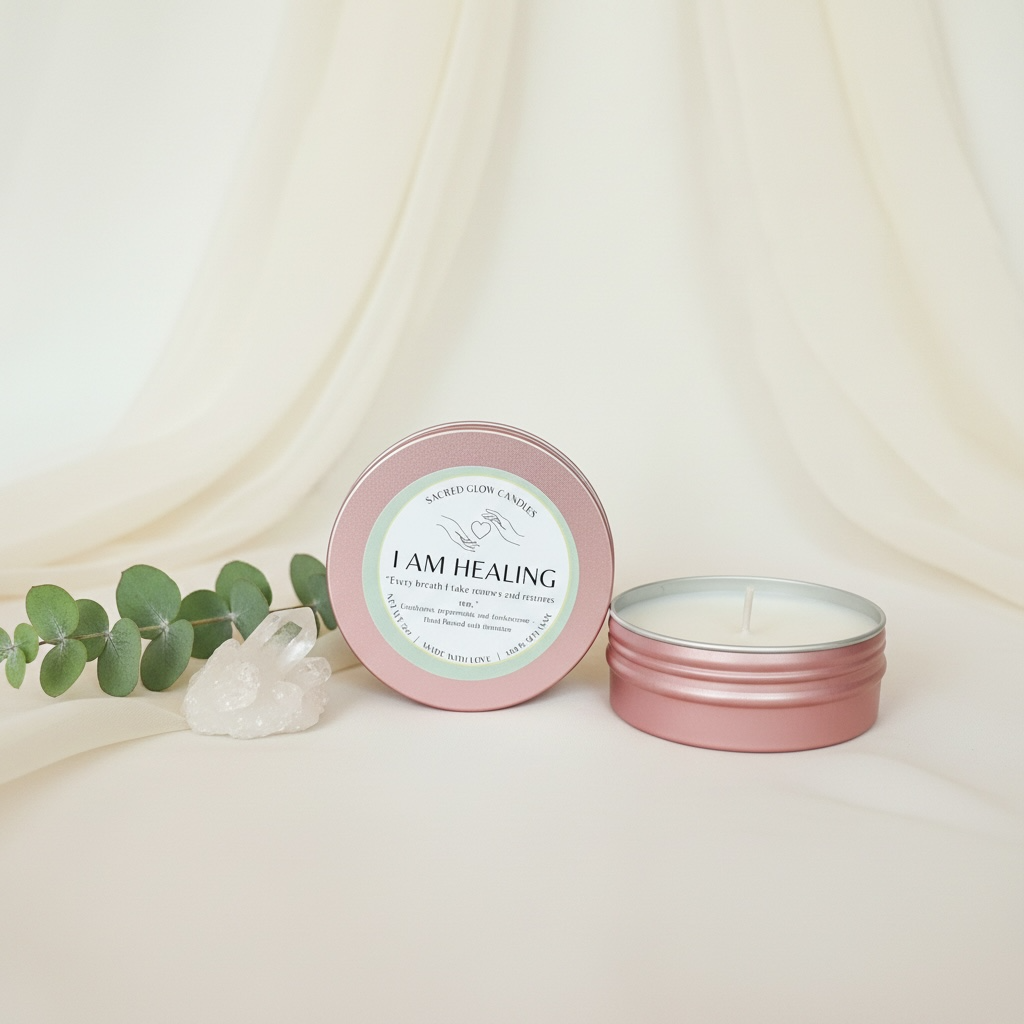 Mini Intention Candle: I Am Healing: Eucalyptus, peppermint,  frankincense scents