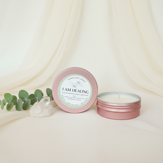 Mini Intention Candle: I Am Healing: Eucalyptus, peppermint,  frankincense scents