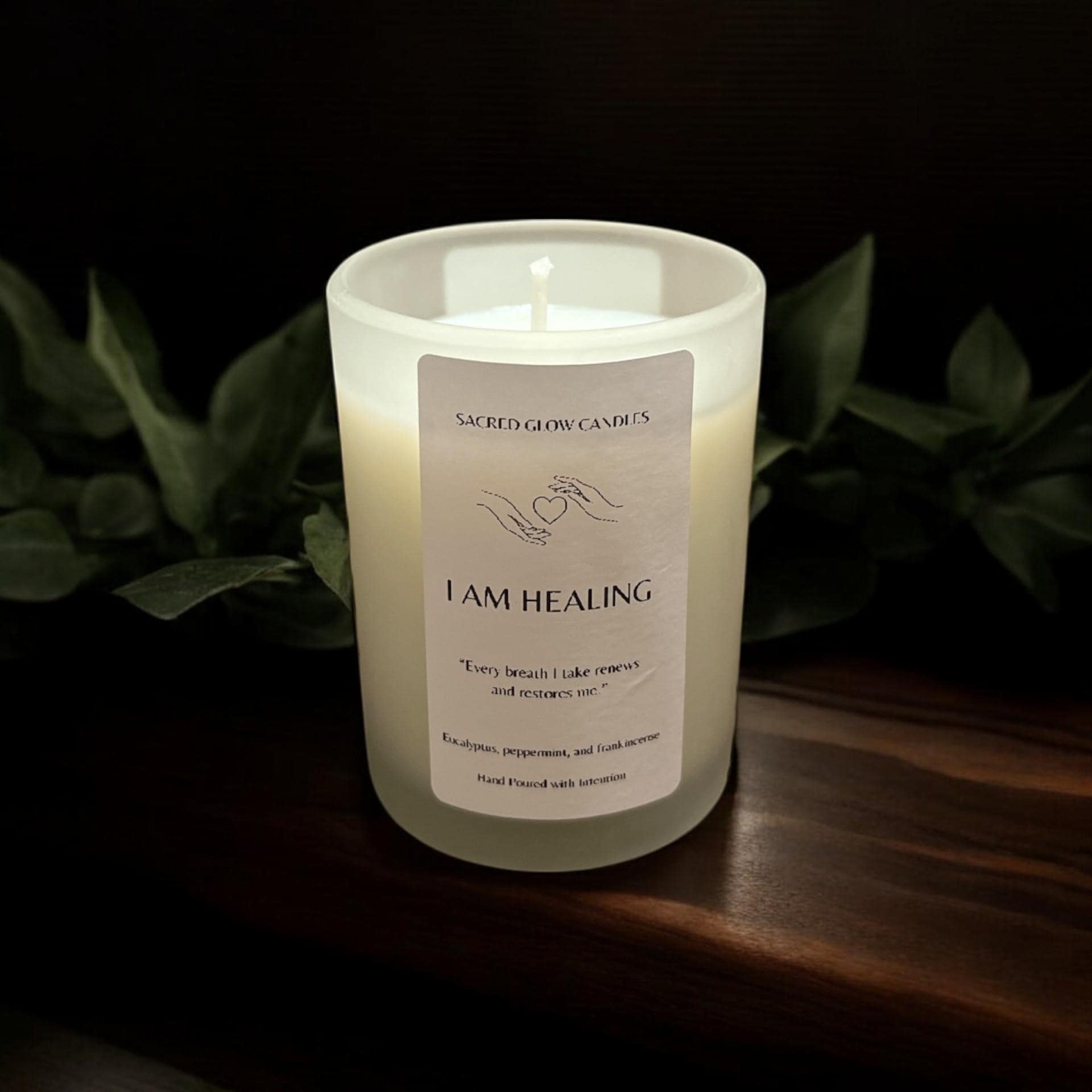 Mini Intention Candle: I Am Healing: Eucalyptus, peppermint,  frankincense scents