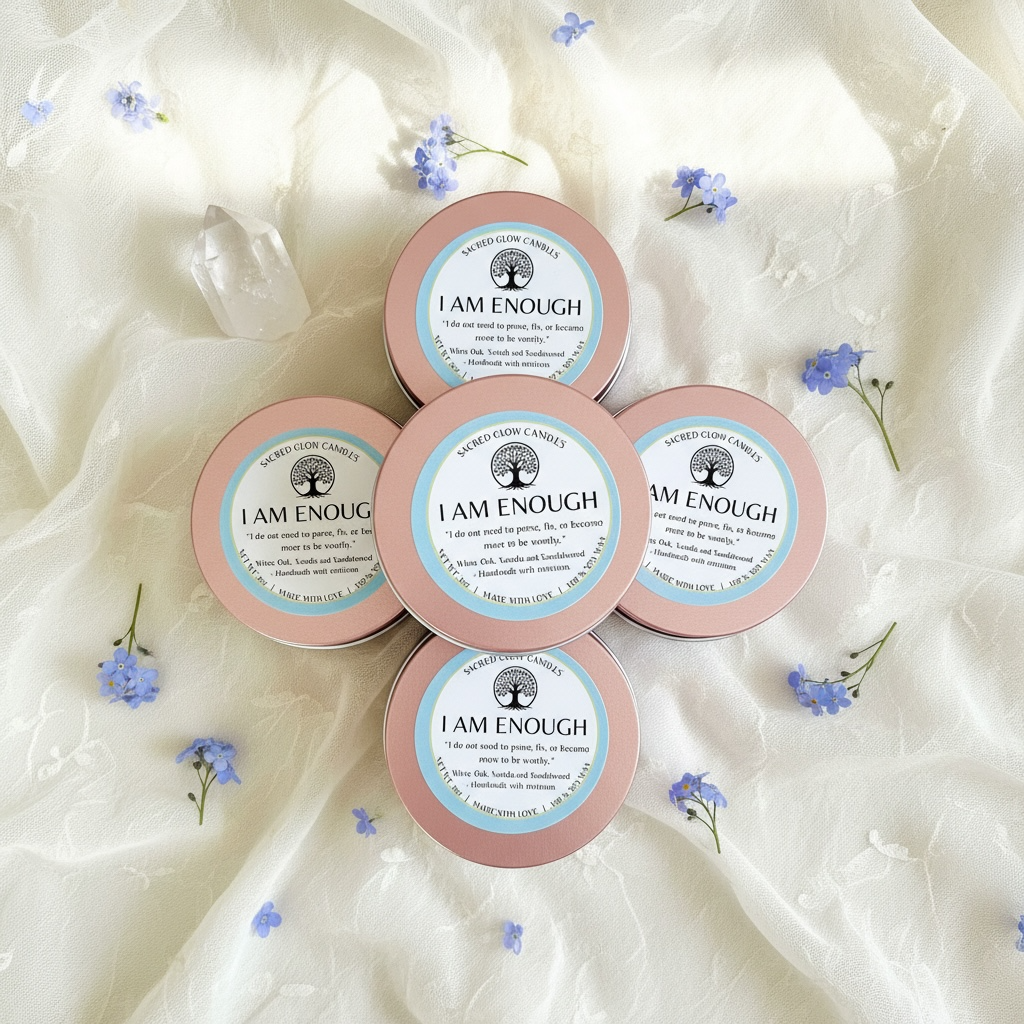 Mini Intention Candle: I am Enough- White Oak, Vanilla, Sandalwood scents
