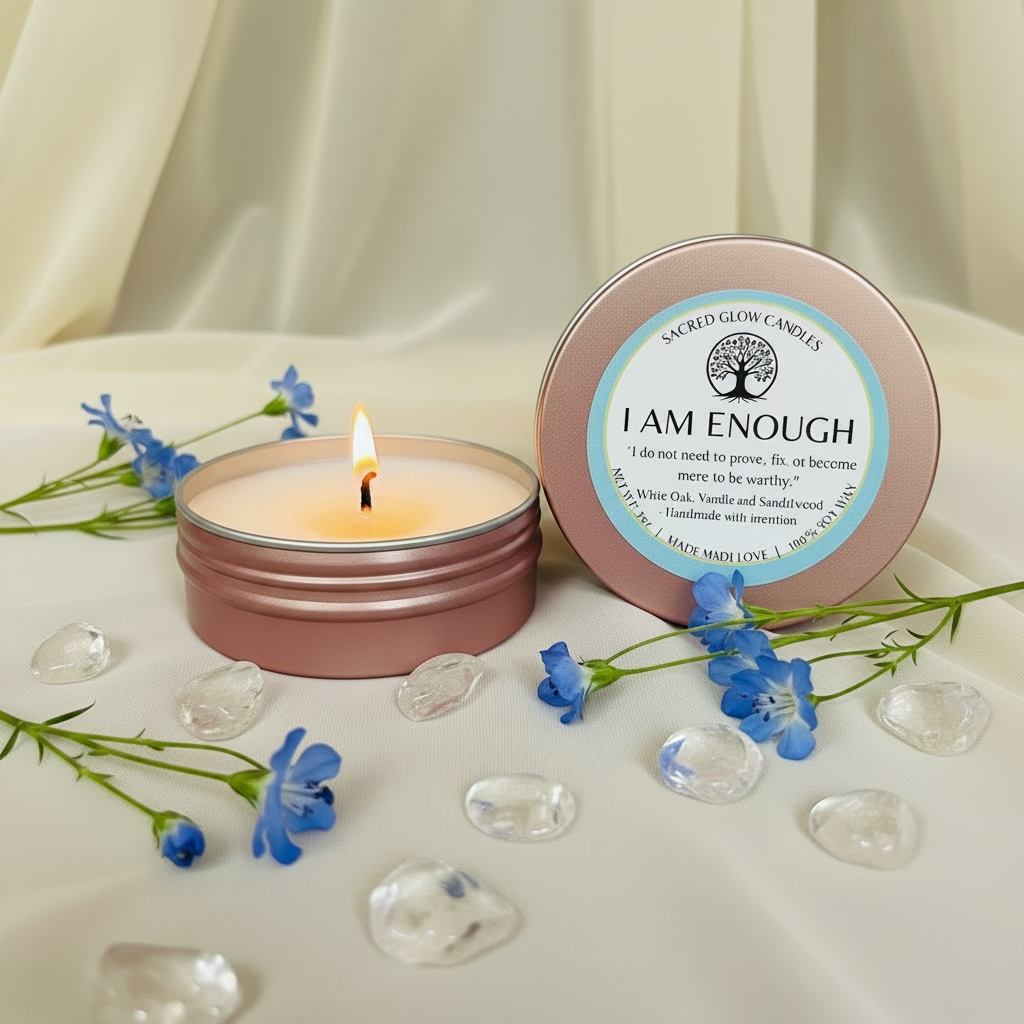 Mini Intention Candle: I am Enough- White Oak, Vanilla, Sandalwood scents