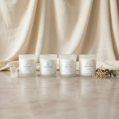 Sacred Glow Candle Set: jasmine, bergamot, frankincense, eucalyptus, peppermint, lavender,  chamomile, rose and vanilla scents
